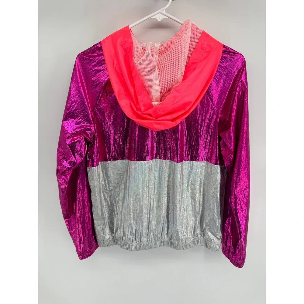 More Than Magic Girls XL 14/16 Metallic Silver Magenta Pink Windbreaker Jacket - Picture 3 of 6